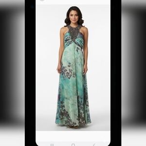The Prom Shoppe Dress Teal Floral Beaded Choker Maxi Formal Prom 8